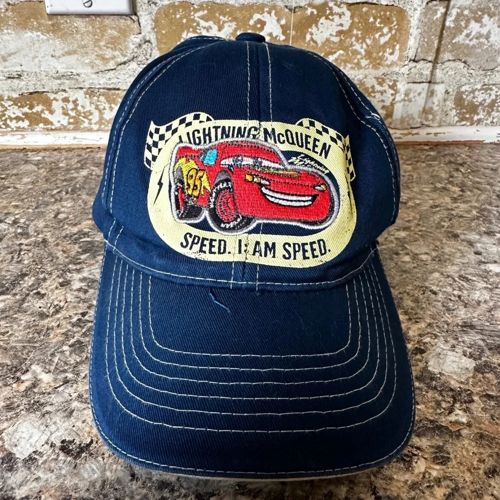Disney Cars Hat Boys OS Navy Blue Good Lightning McQueen Speed I Am Speed Cap